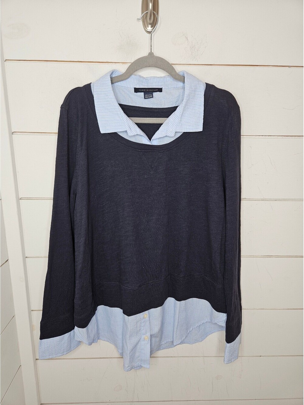 Tommy Hilfiger XXL blue sweater with blue & white striped layered look top